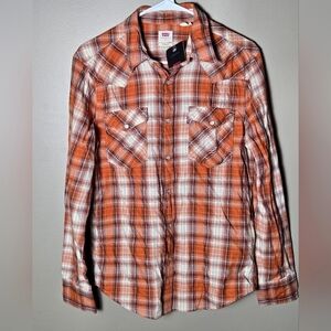 Men's New With Tags Levi's Western Pearl Snap Long Sleeve Shirt, Small